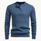 Ribbed Knit Round Neck Jumper with Button Closure for Men - Blauw