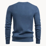 Ribbed Knit Round Neck Jumper with Button Closure for Men - View 8