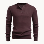 Ribbed Knit Round Neck Jumper with Button Closure for Men - Kastanjebruin