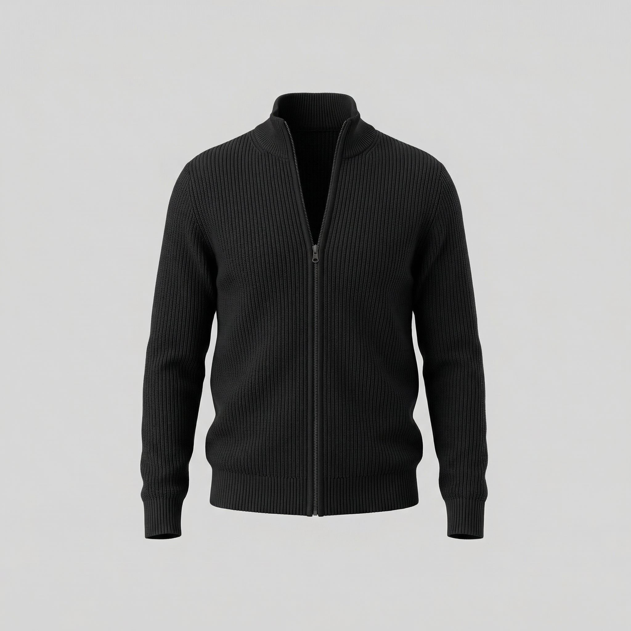Ribbed Knit Zip-Up Cardigan for Men - View 10