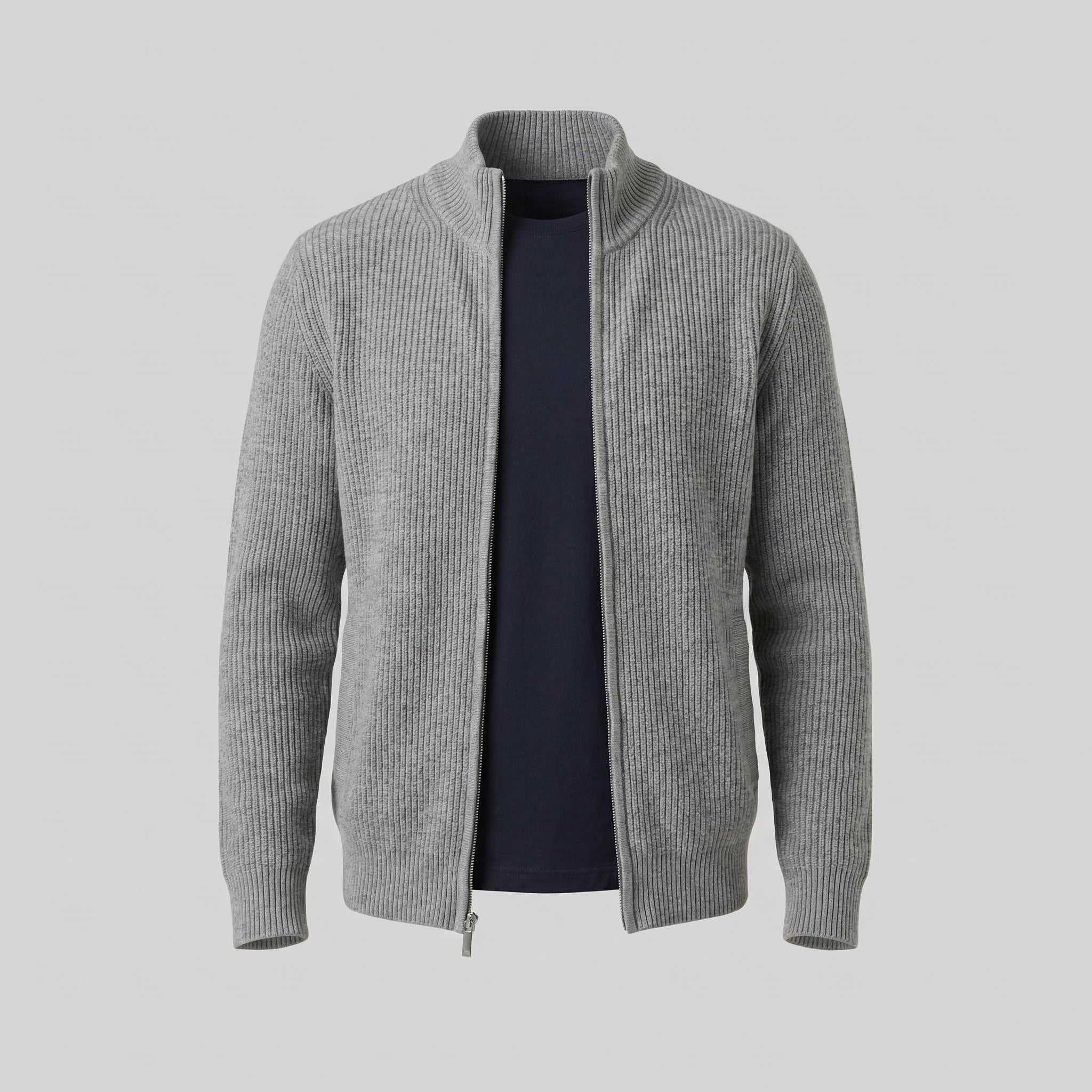 Ribbed Knit Zip-Up Cardigan for Men - View 15