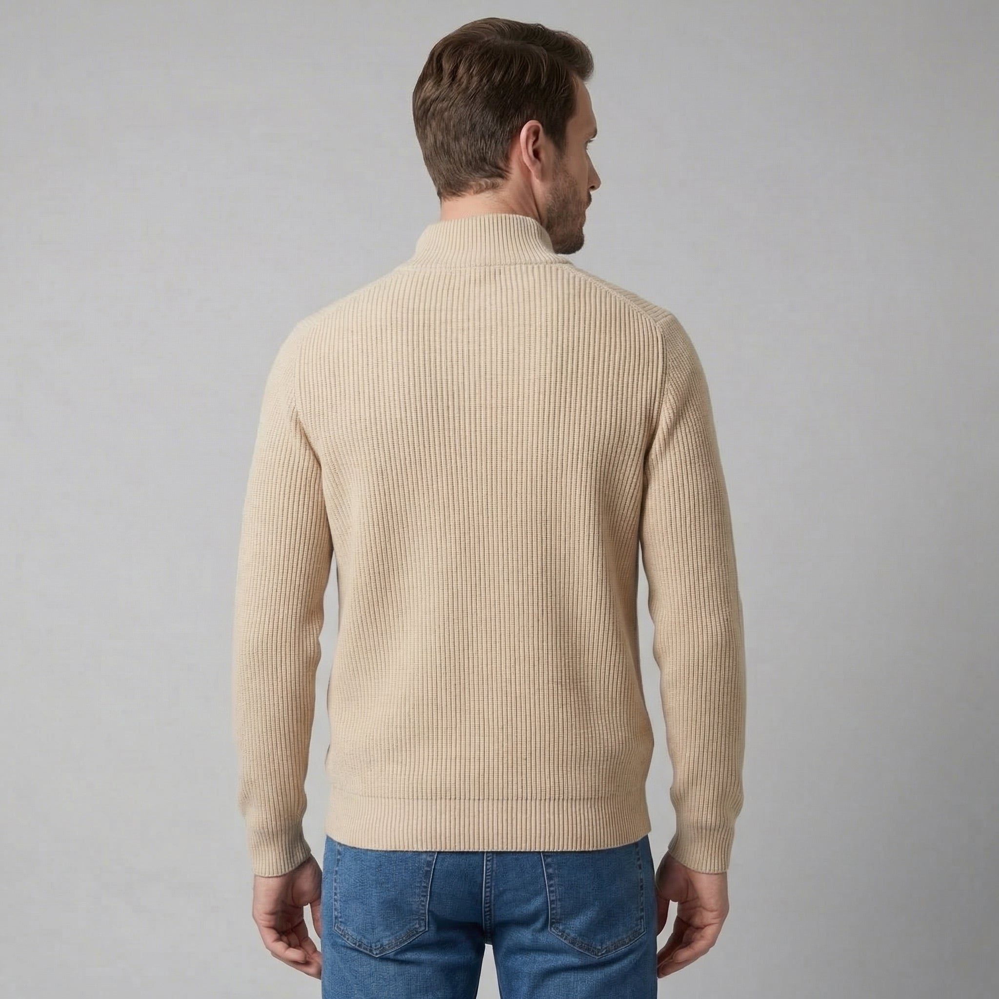 Ribbed Knit Zip-Up Cardigan for Men - View 3