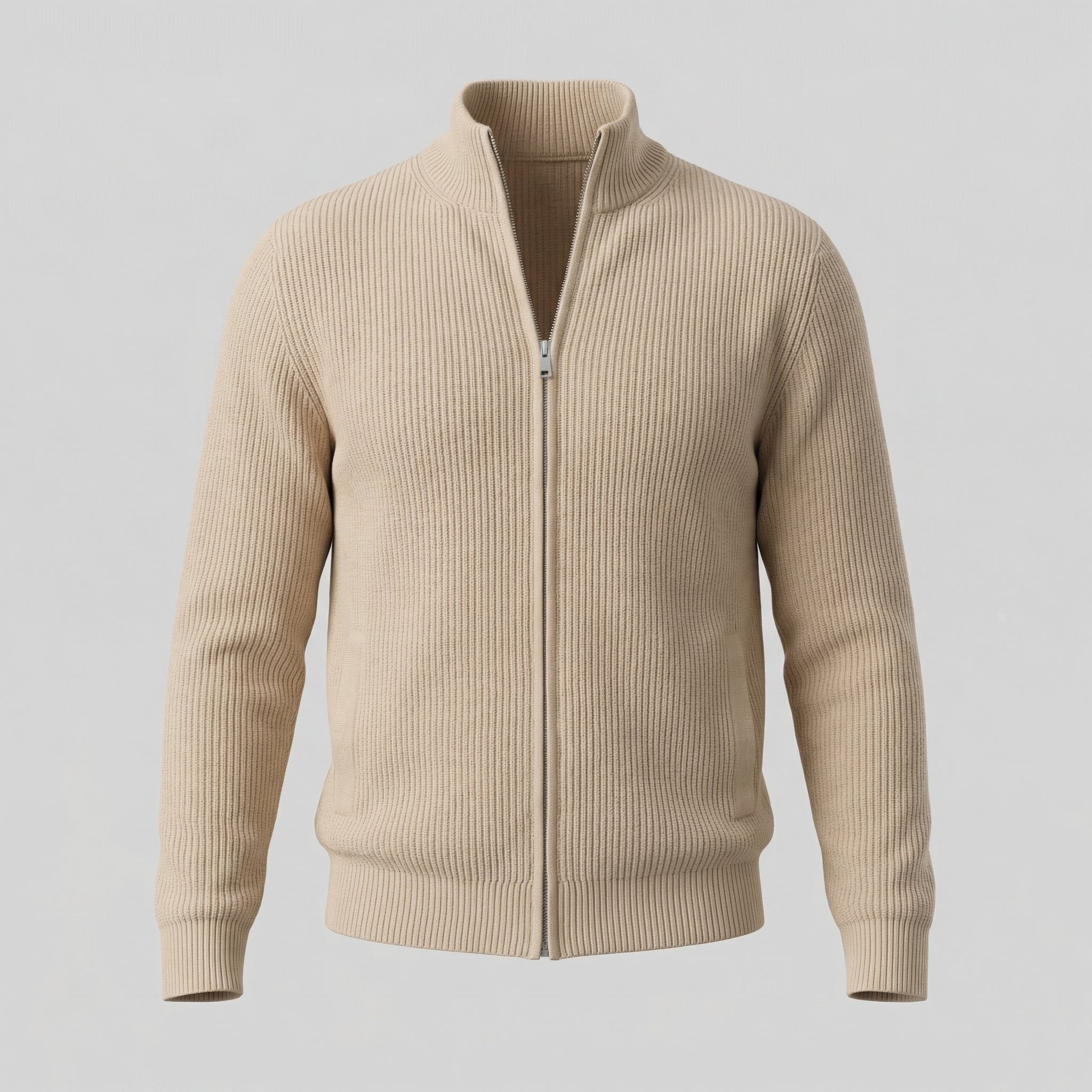 Ribbed Knit Zip-Up Cardigan for Men - View 5