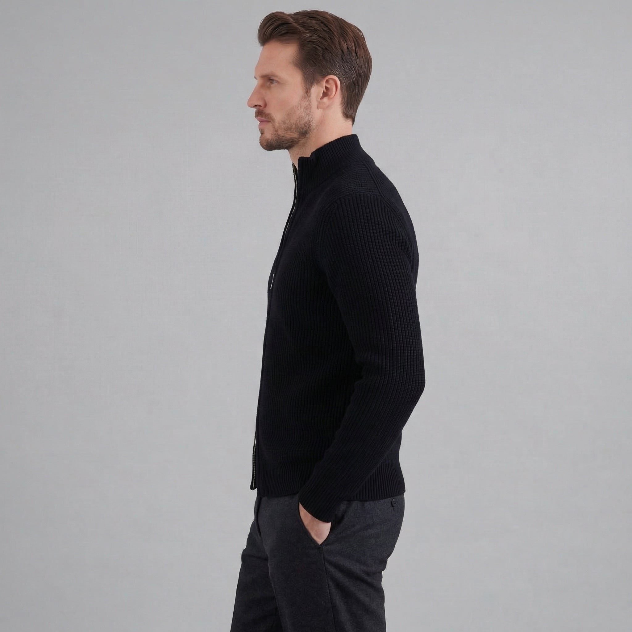 Ribbed Knit Zip-Up Cardigan for Men - View 7