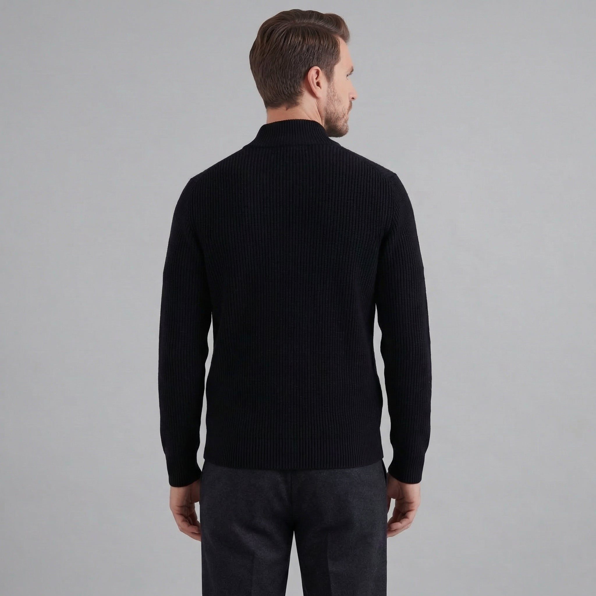 Ribbed Knit Zip-Up Cardigan for Men - View 8