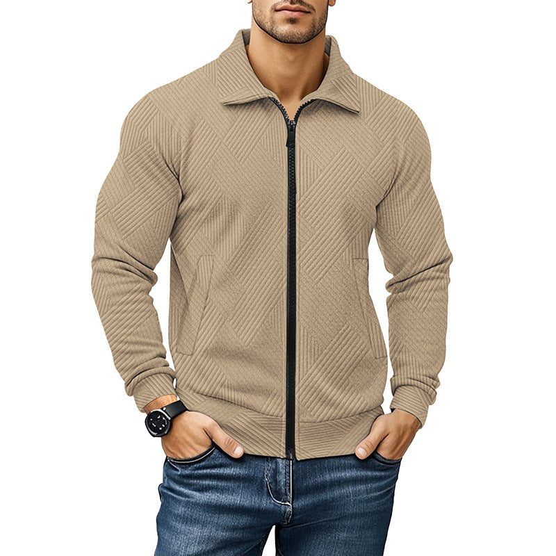 Ribbed Knit Zip-Up Jacket for Men - View 2
