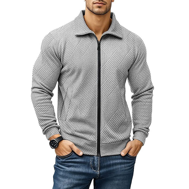 Ribbed Knit Zip-Up Jacket for Men - Lichtgrijs