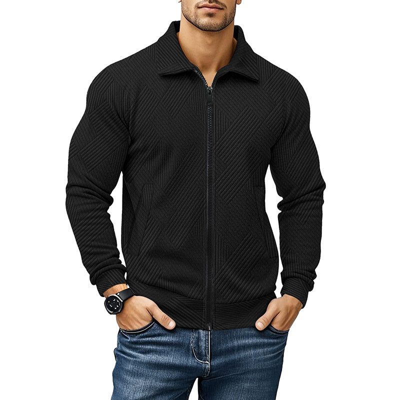Ribbed Knit Zip-Up Jacket for Men - Zwart