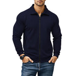 Ribbed Knit Zip-Up Jacket for Men - Marineblauw
