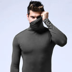 Roll Neck Long Sleeve Thermal Top for Men - Grey