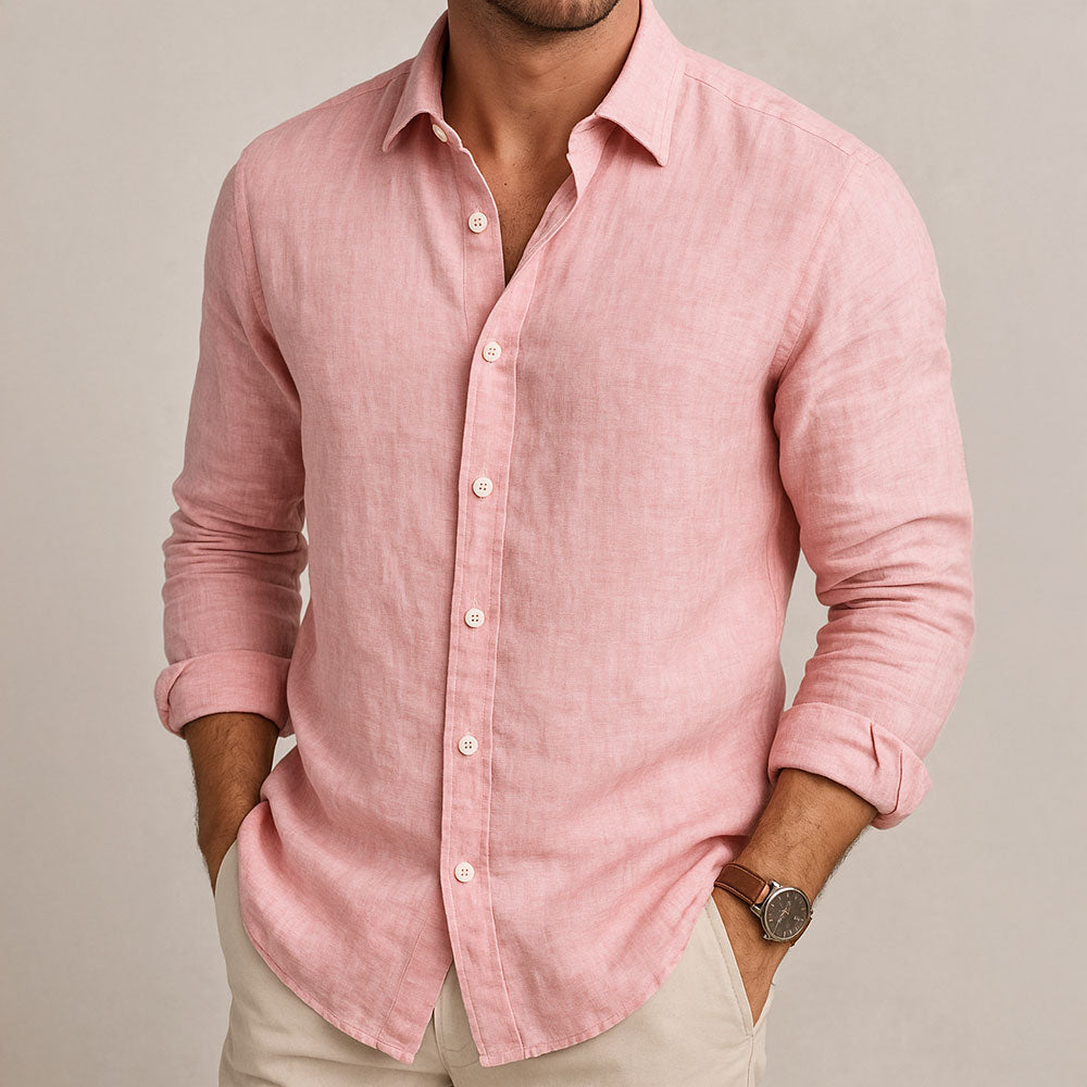 Linen Blend Button-Down Shirt for Men