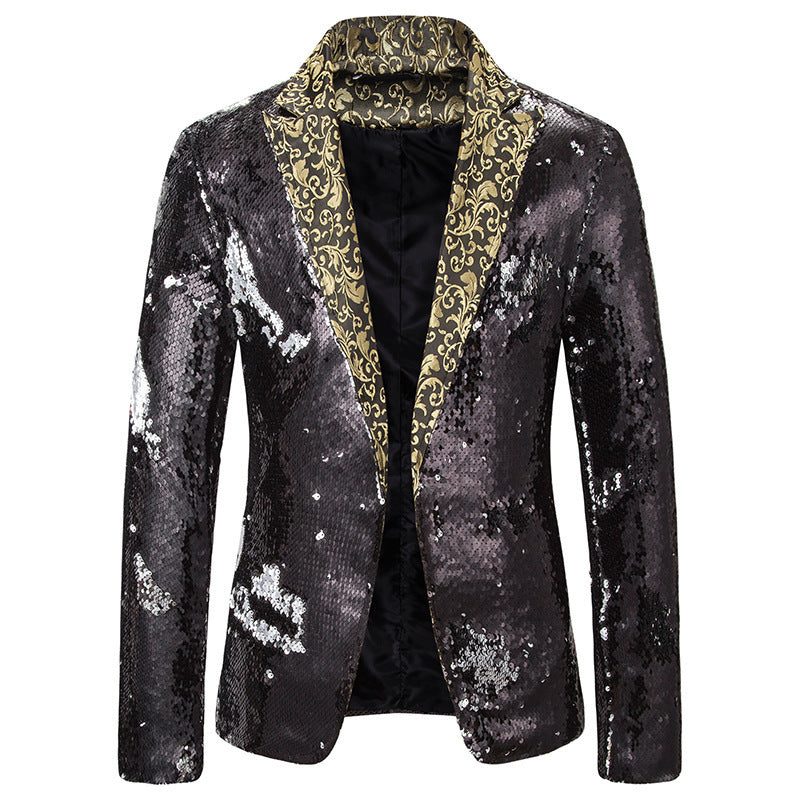 Sequin Lapel Blazer for Men - Black