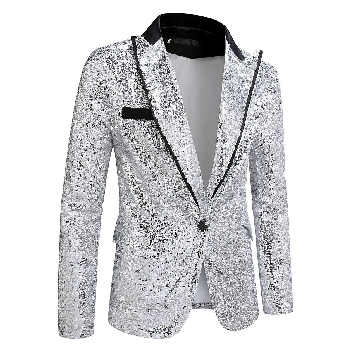 Sequin Lapel Blazer for Men - Silver