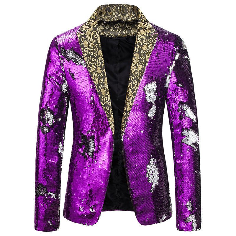 Sequin Lapel Blazer for Men - Purple