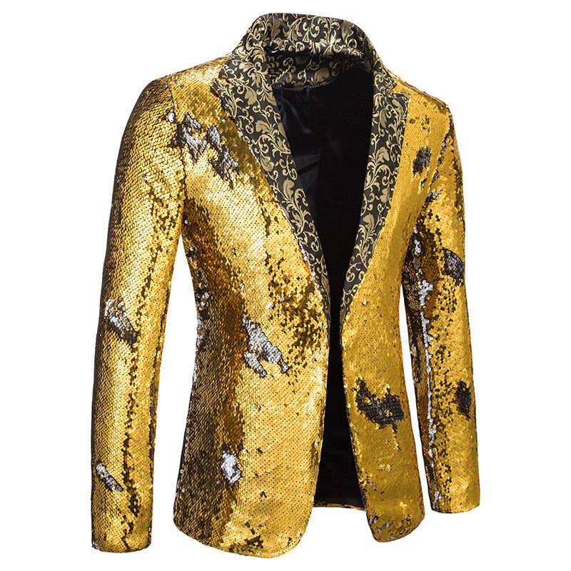 Sequin Lapel Blazer for Men - Gold