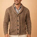 Shawl Collar Button-Up Knit Cardigan for Men - Brown