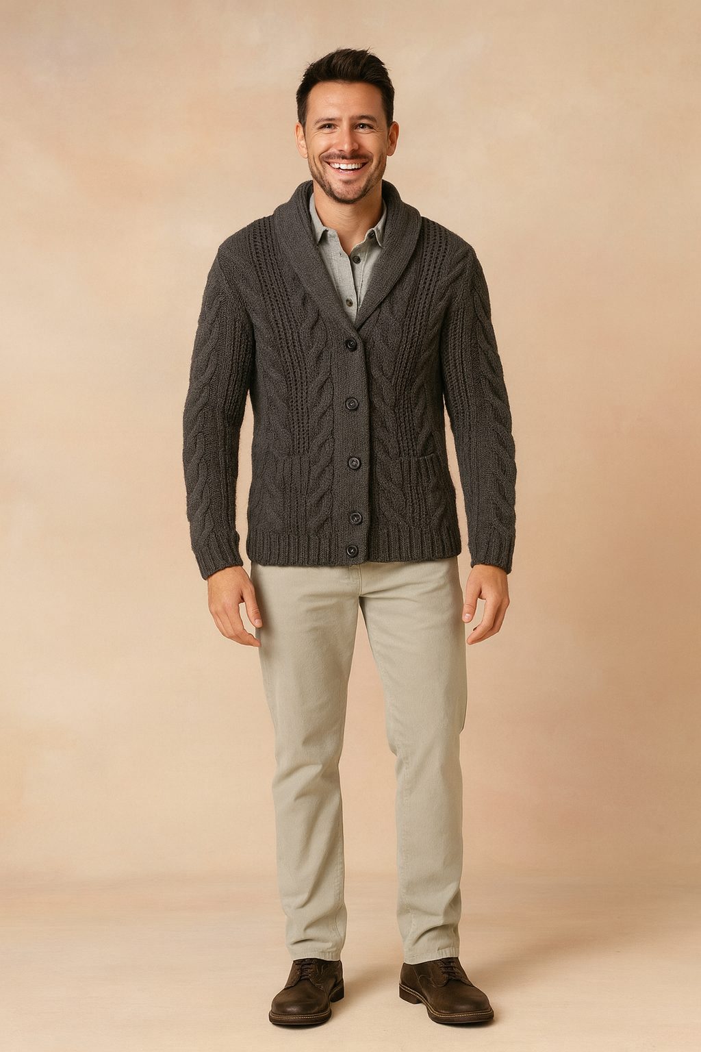 Shawl Collar Button-Up Knit Cardigan for Men - View 8