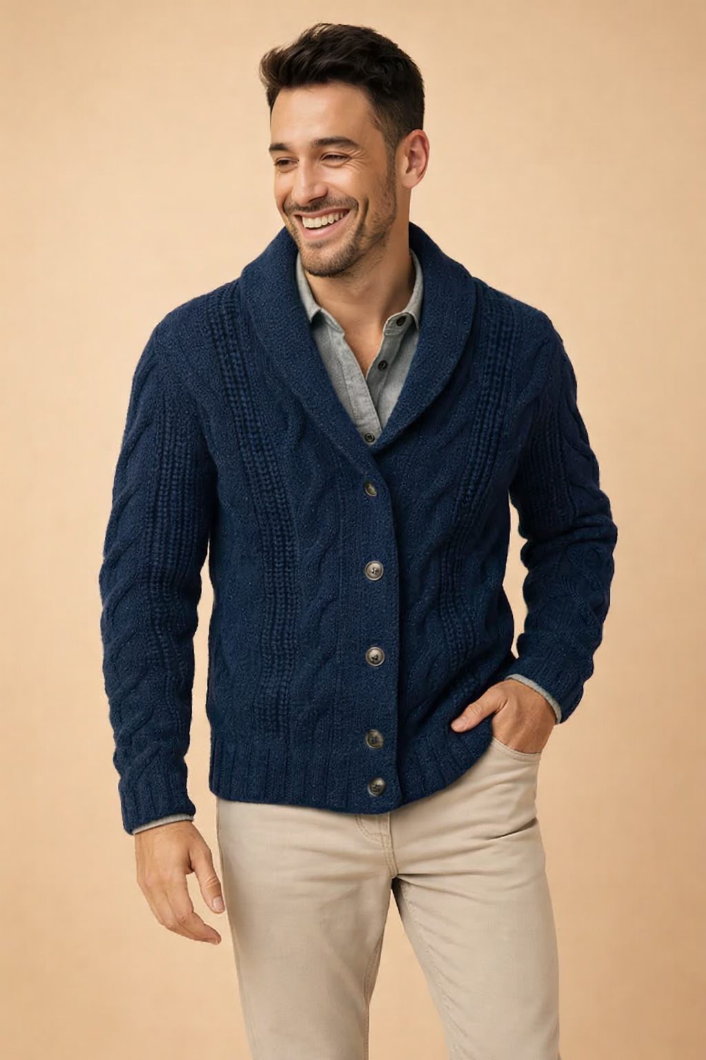 Shawl Collar Knit Cardigan for Men - View 2