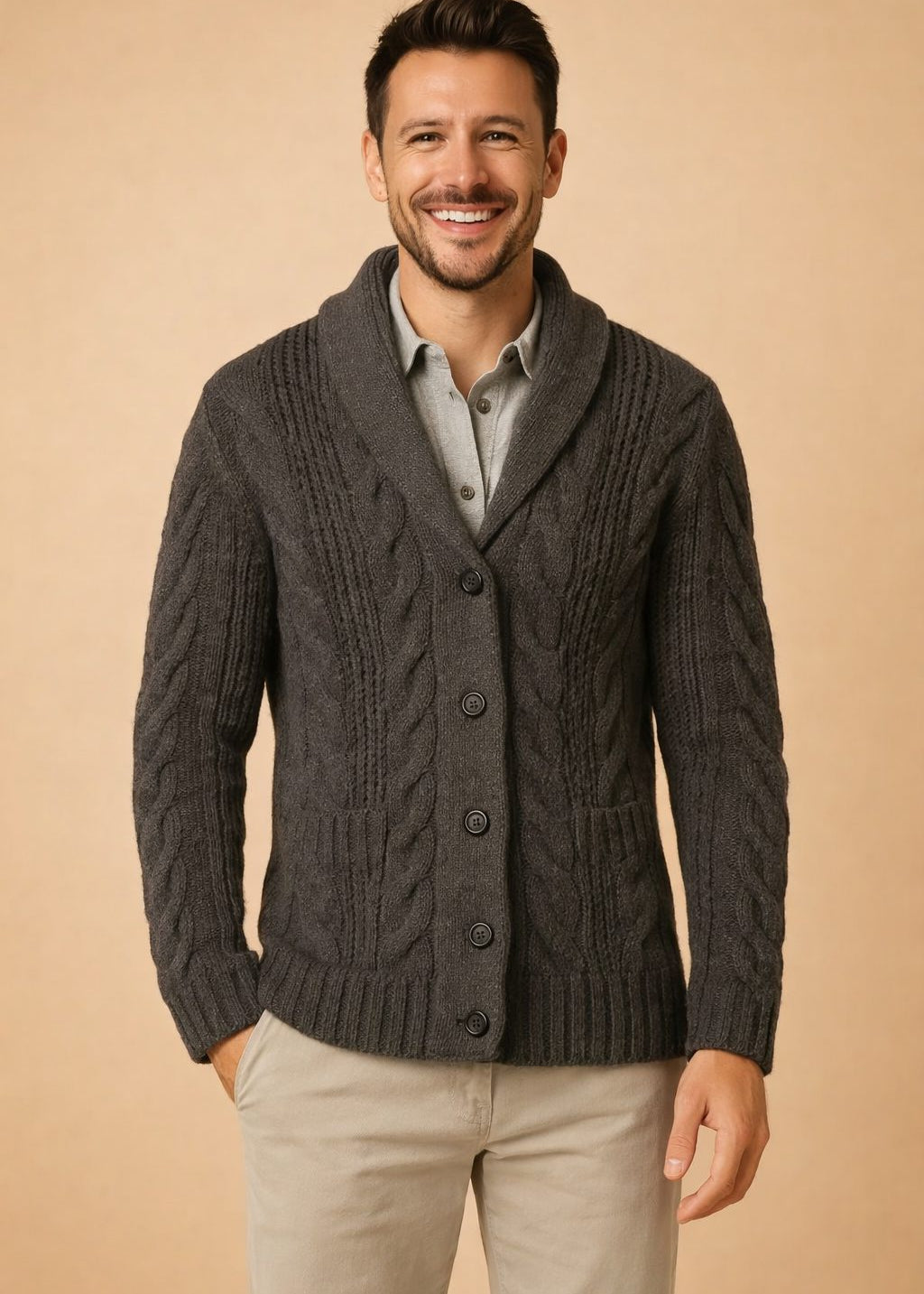 Shawl Collar Knit Cardigan for Men - Dark Gray