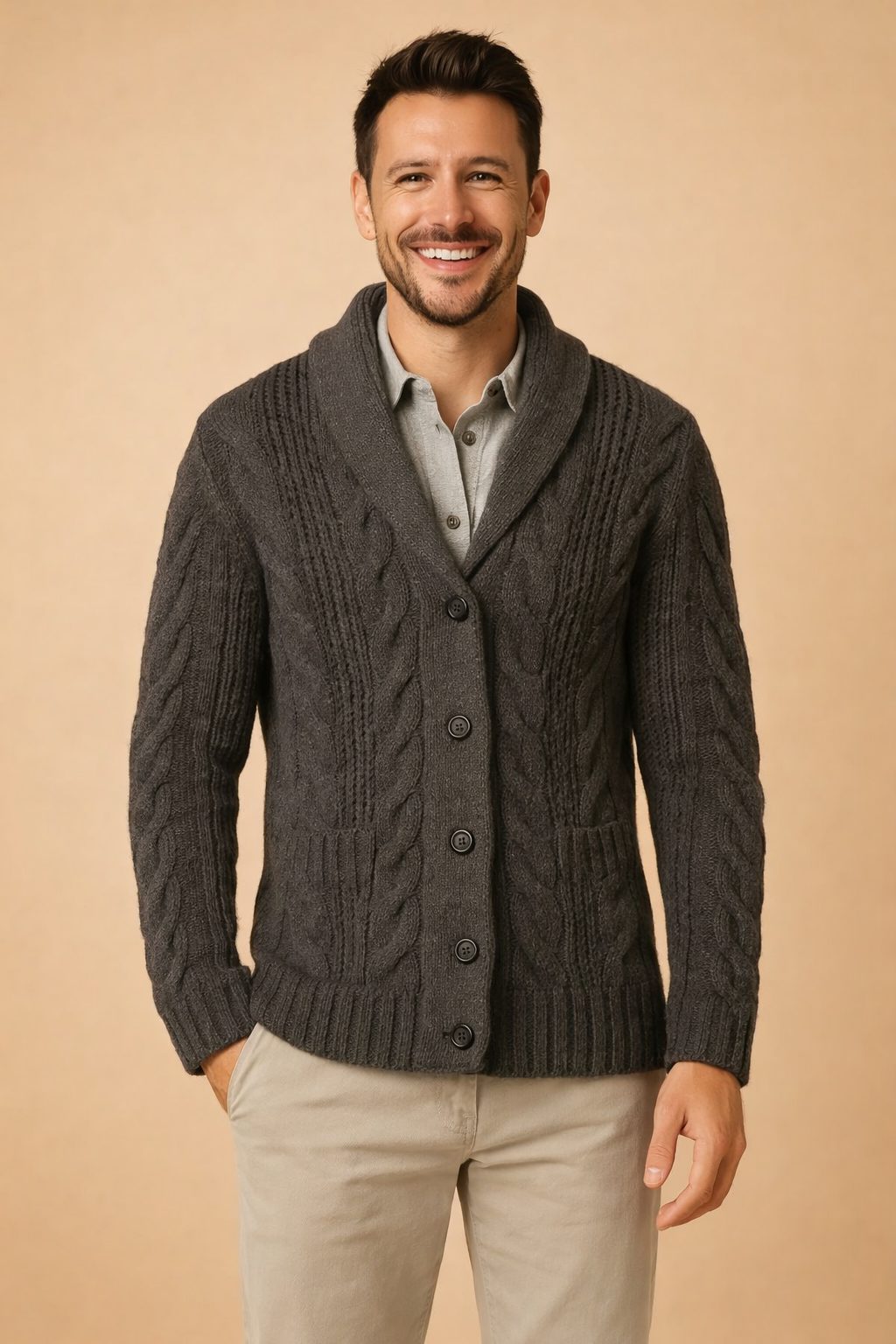 Shawl Collar Knit Cardigan for Men - Dark Gray