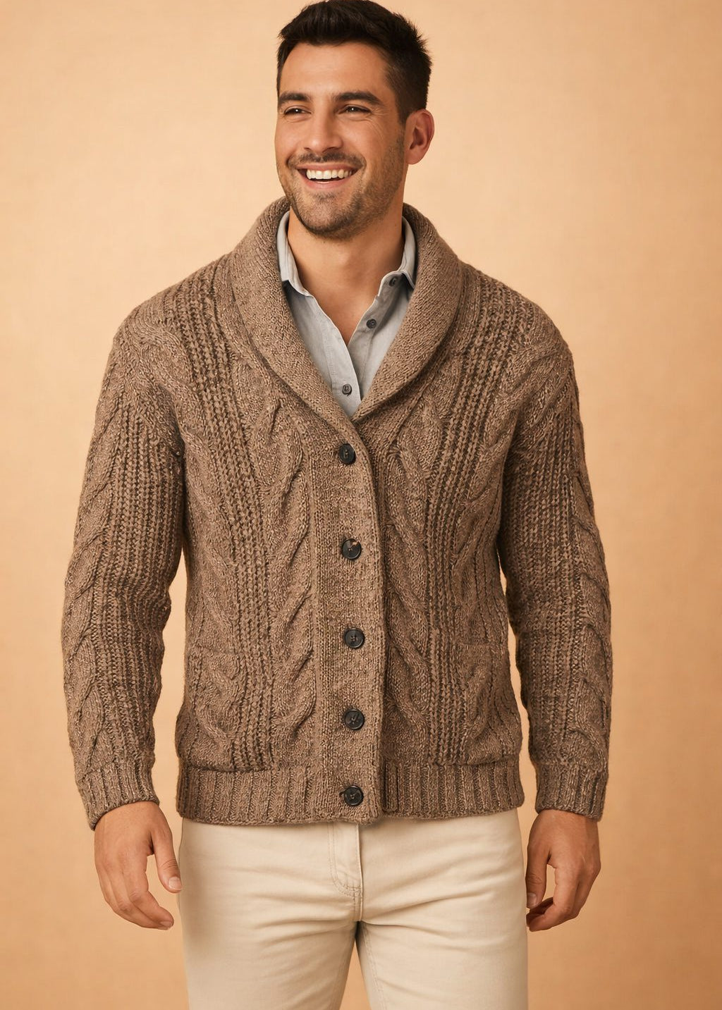 Shawl Collar Knit Cardigan for Men - Brown