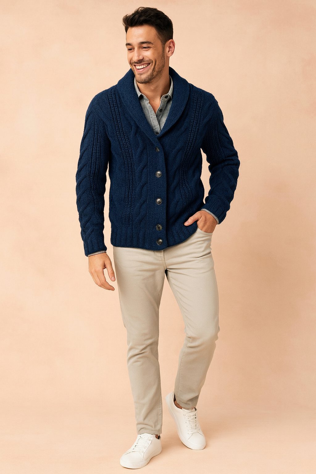 Shawl Collar Knit Cardigan for Men - View 6