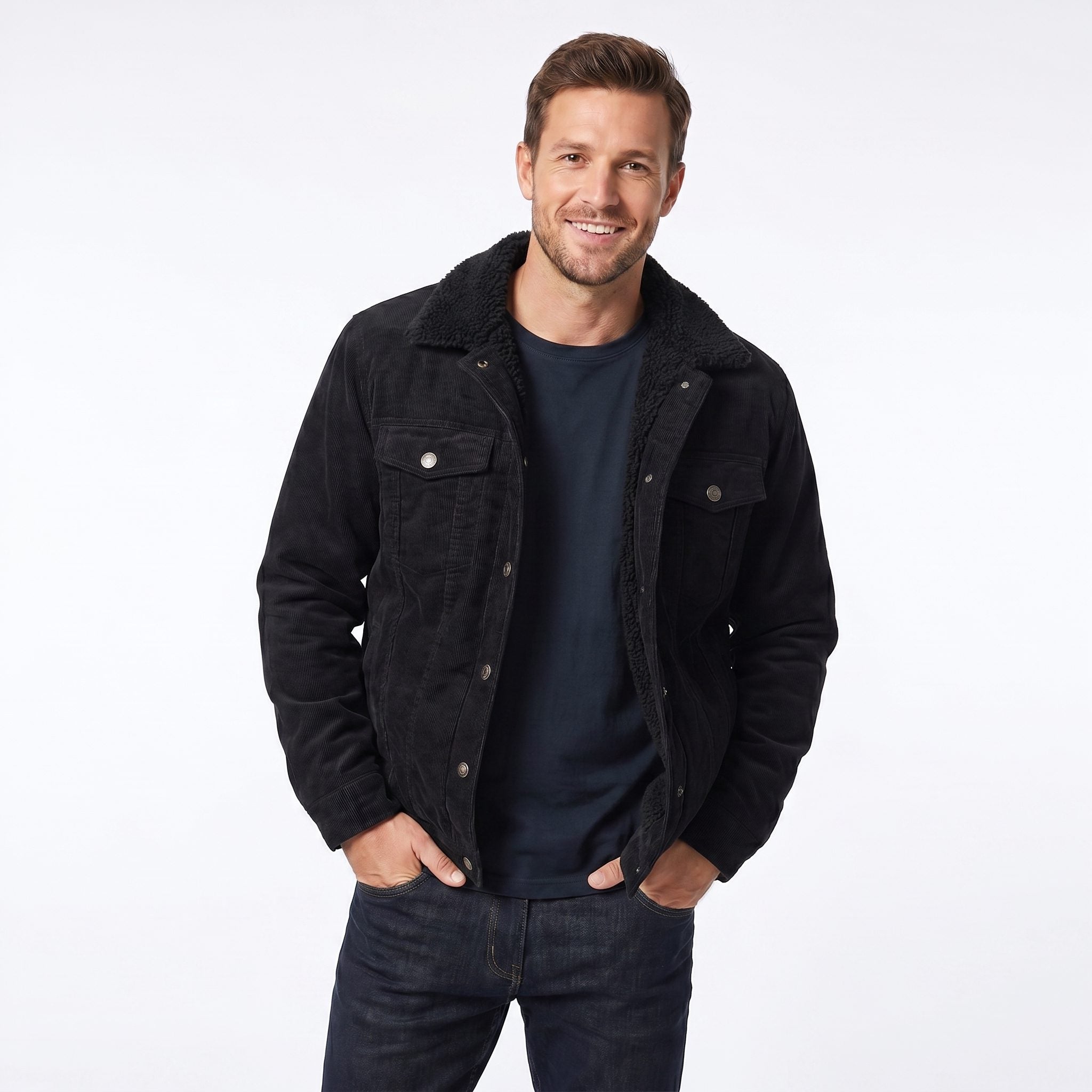 Sherpa Corduroy Jacket for Men - Black