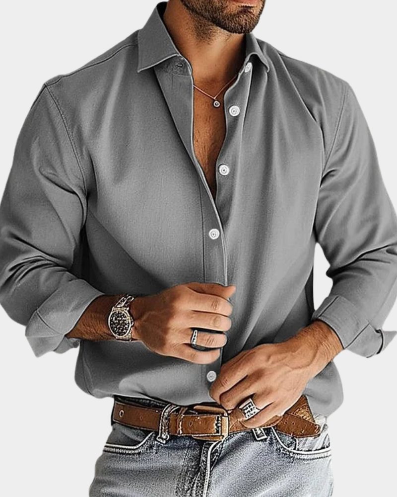 Slim Fit Button-Down Long Sleeve Shirt for Men - Grijs