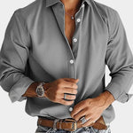 Slim Fit Button-Down Long Sleeve Shirt for Men - Grijs