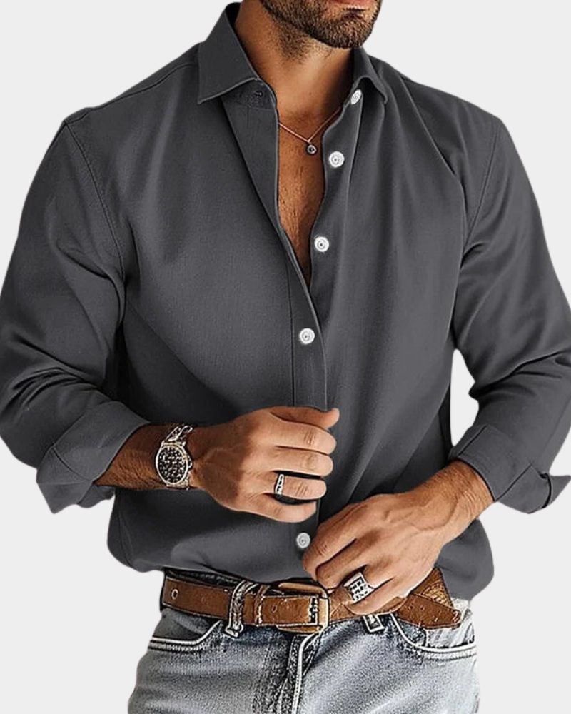 Slim Fit Button-Down Long Sleeve Shirt for Men - Donkergrijs