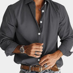 Slim Fit Button-Down Long Sleeve Shirt for Men - Donkergrijs