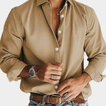 Slim Fit Button-Down Long Sleeve Shirt for Men - Khaki