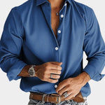 Slim Fit Button-Down Long Sleeve Shirt for Men - Blauw