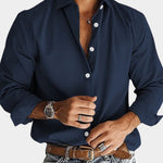 Slim Fit Button-Down Long Sleeve Shirt for Men - Marineblauw