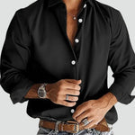 Slim Fit Button-Down Long Sleeve Shirt for Men - Zwart