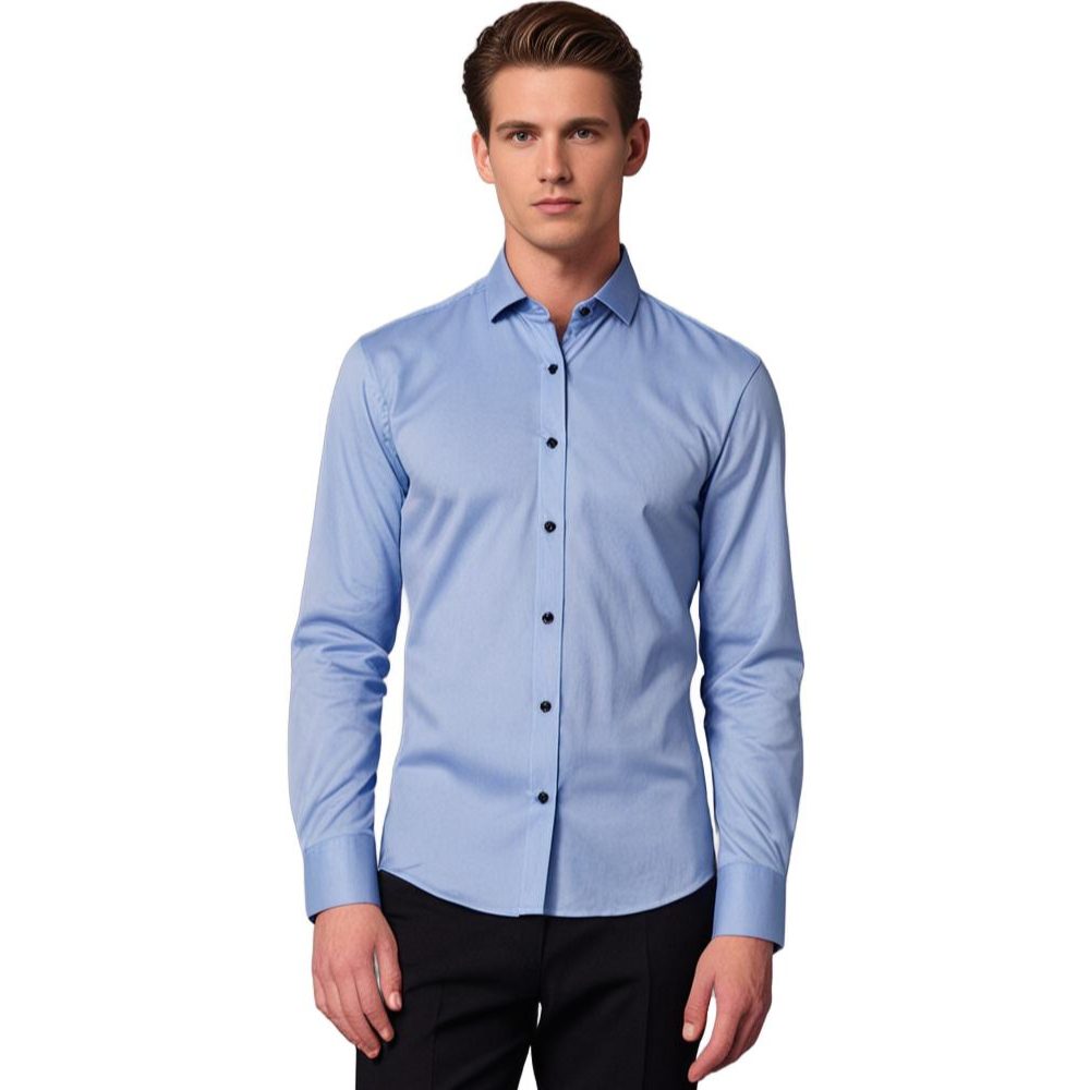 Slim Fit Satin Shirt with Long Sleeves for Men - Blue