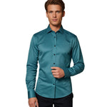 Slim Fit Satin Shirt with Long Sleeves for Men - Green