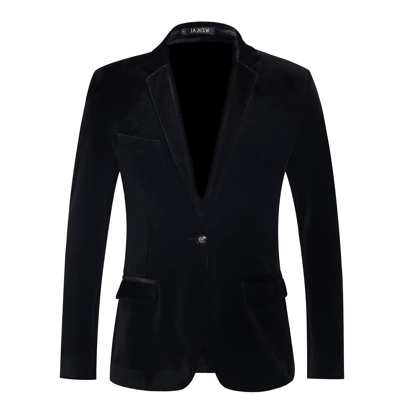 Velvet Slim Fit Blazer with Notch Lapel for Men - Black