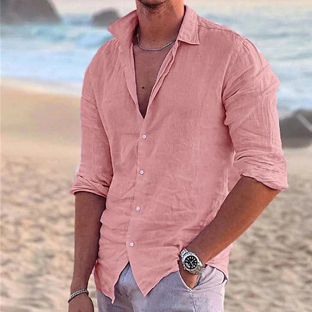 Cotton Linen Button-Down Shirt for Men