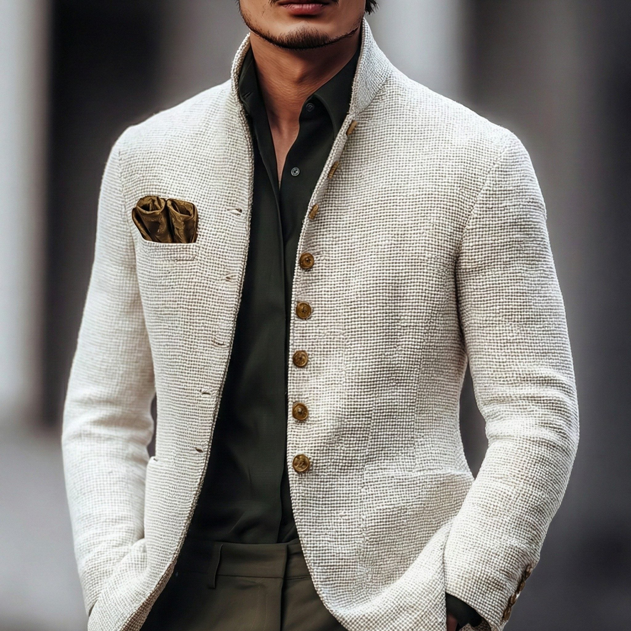 Stand Collar Single Breasted Cardigan for Men