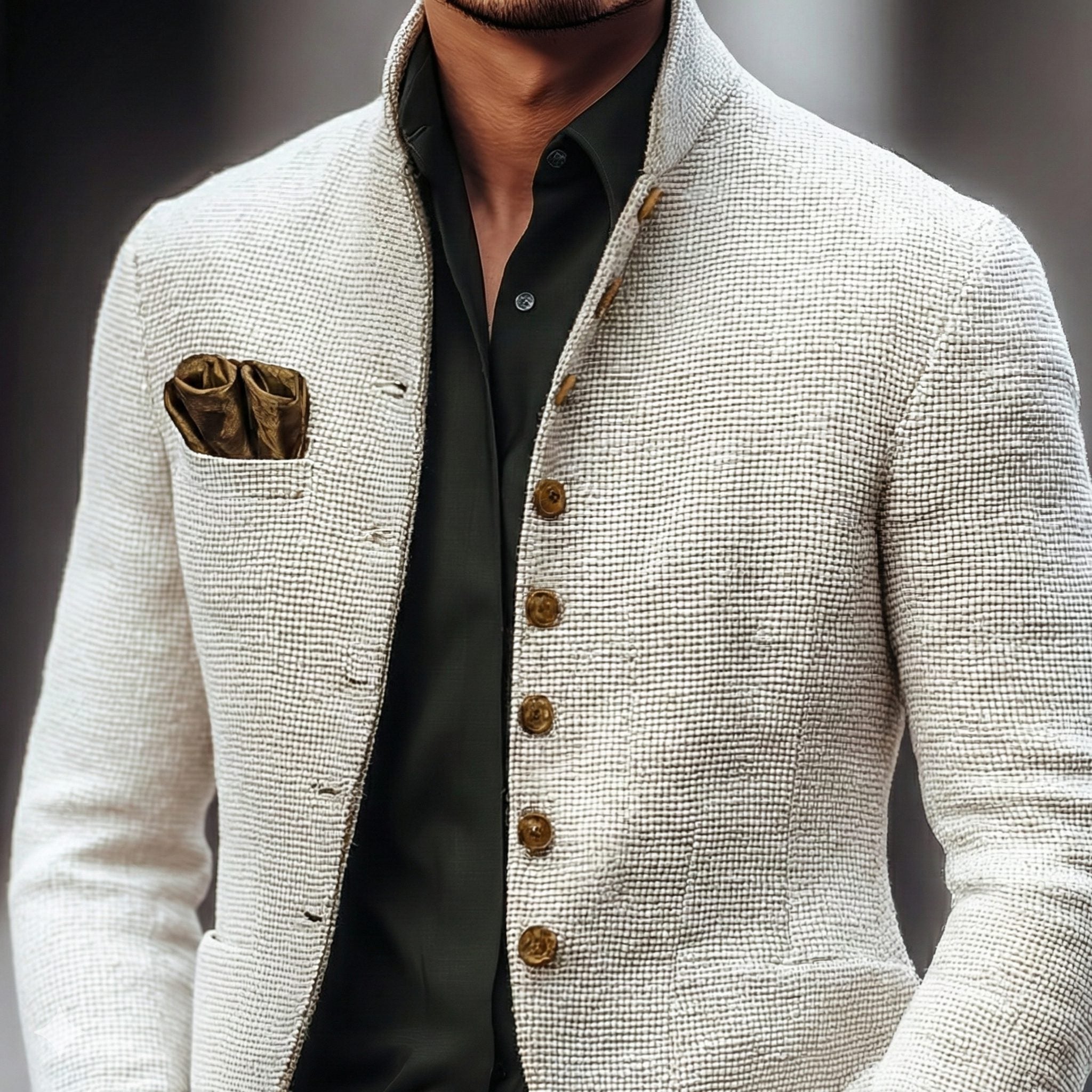 Stand Collar Single Breasted Cardigan for Men - View 5