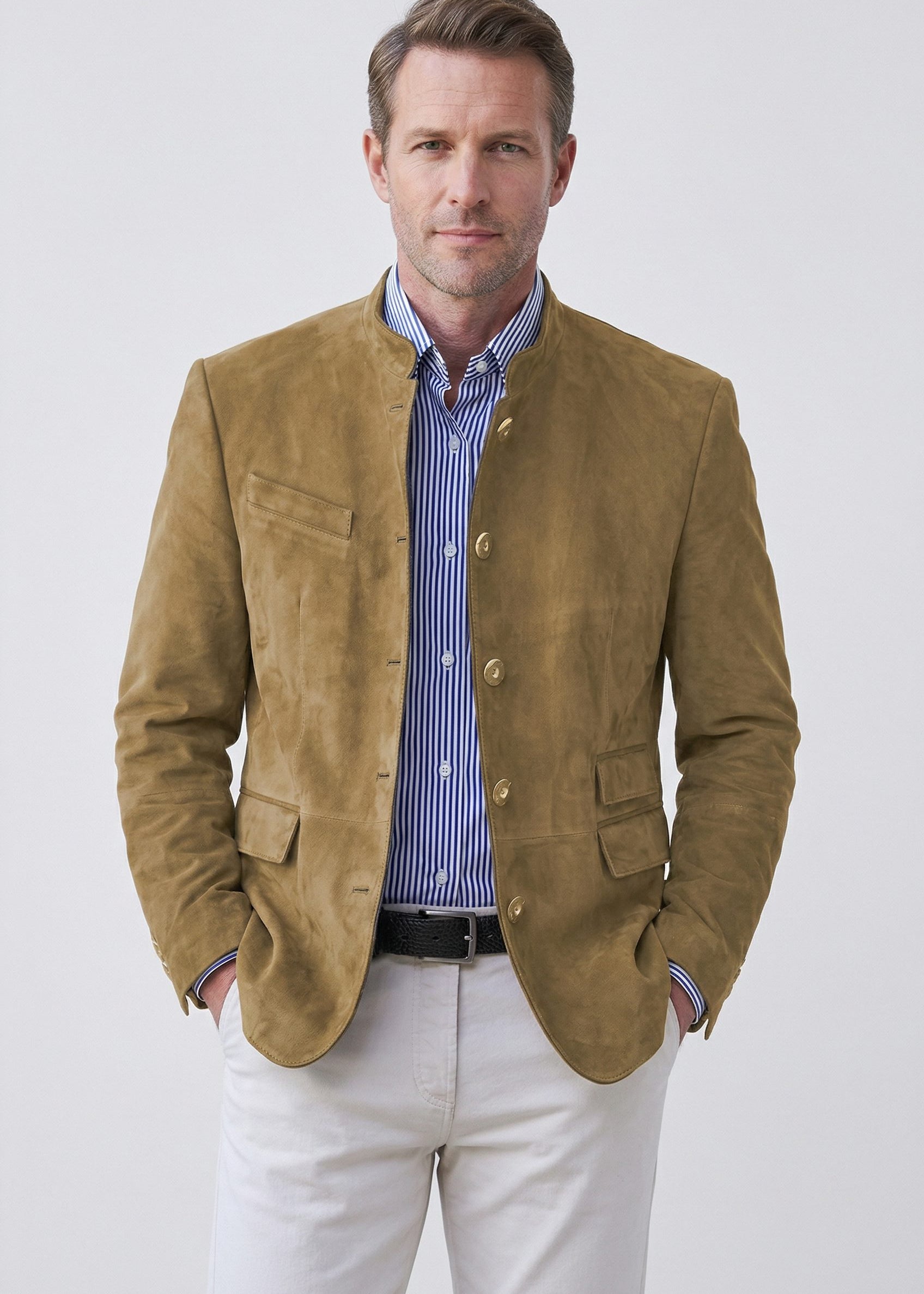 Stand Collar Suede Look Jacket for Men