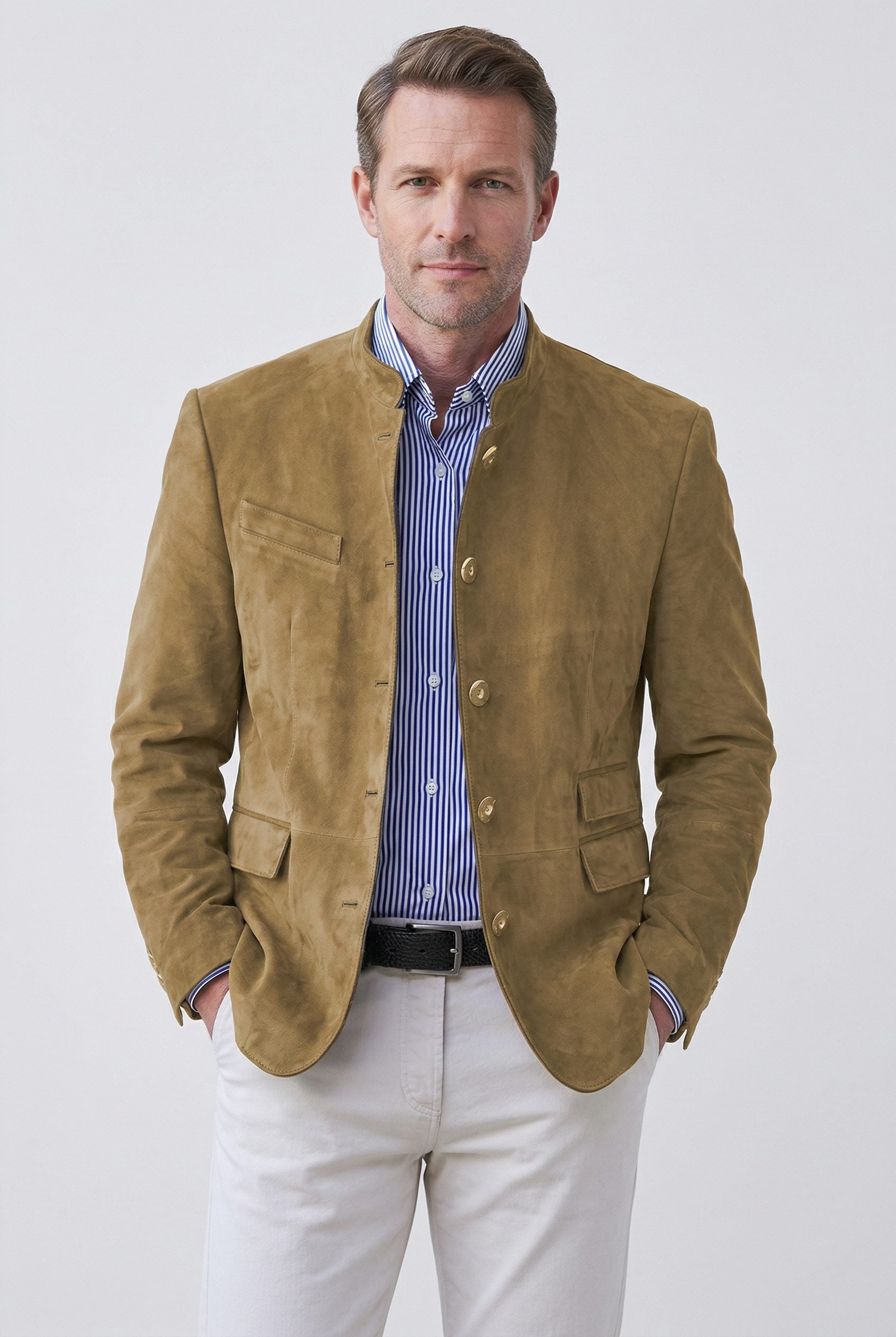 Stand Collar Suede Look Jacket for Men