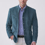 Stand Collar Suede Look Jacket for Men - Blue