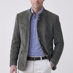 Stand Collar Suede Look Jacket for Men - Slate Grey