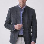 Stand Collar Suede Look Jacket for Men - Charcoal Grey
