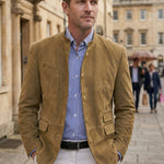 Stand Collar Suede Look Jacket for Men - View 4