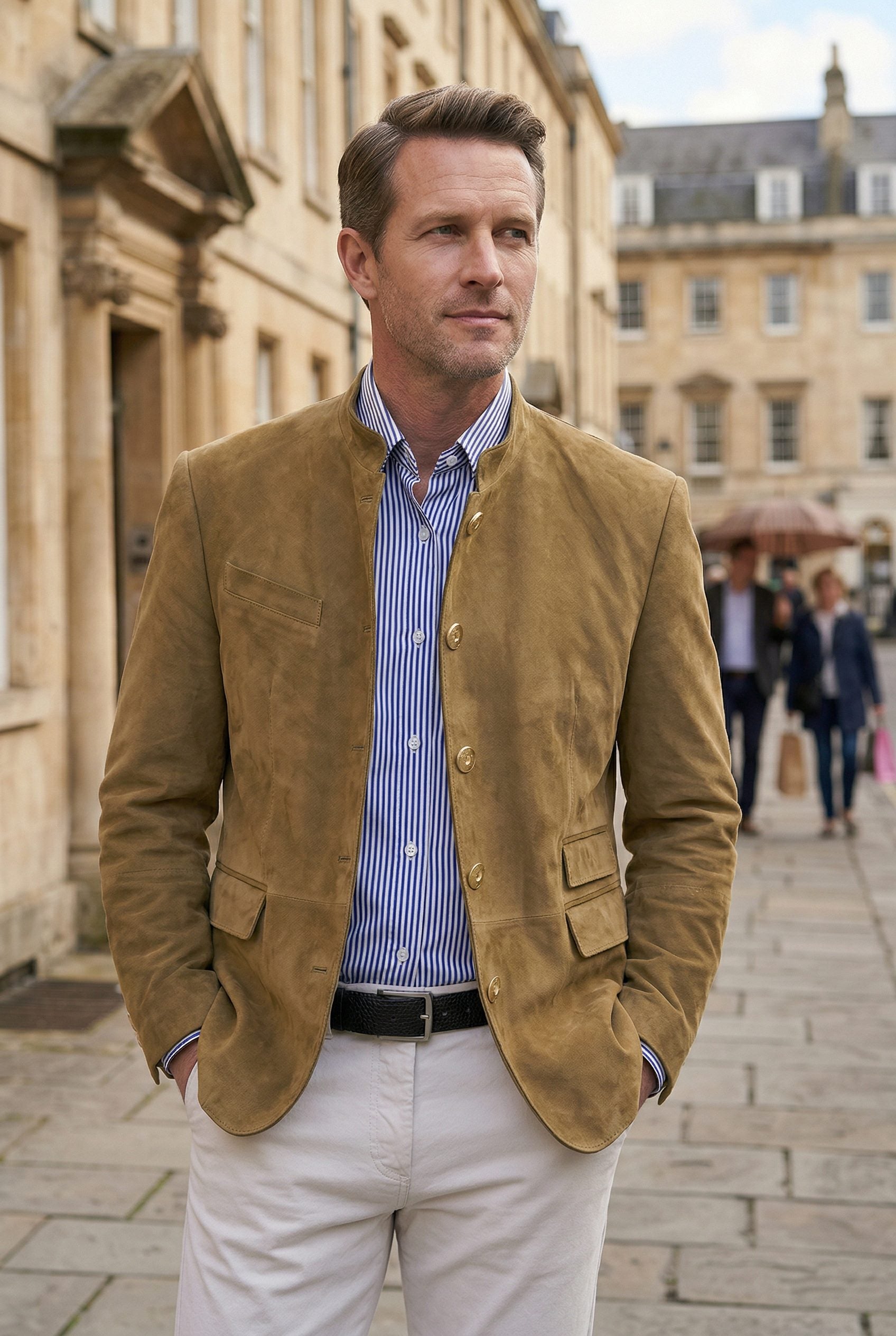 Stand Collar Suede Look Jacket for Men - View 4