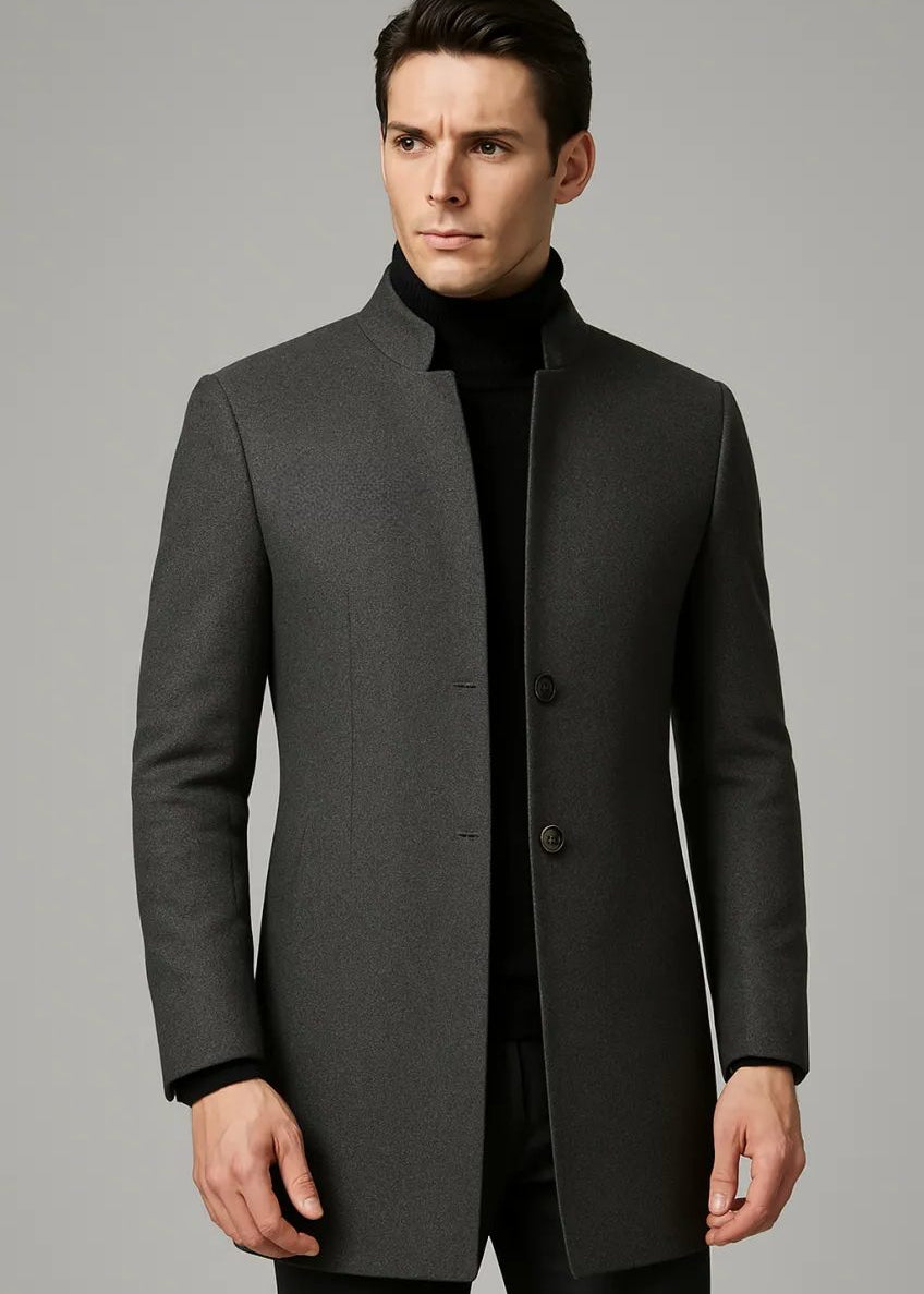 Stand Collar Wool Coat for Men