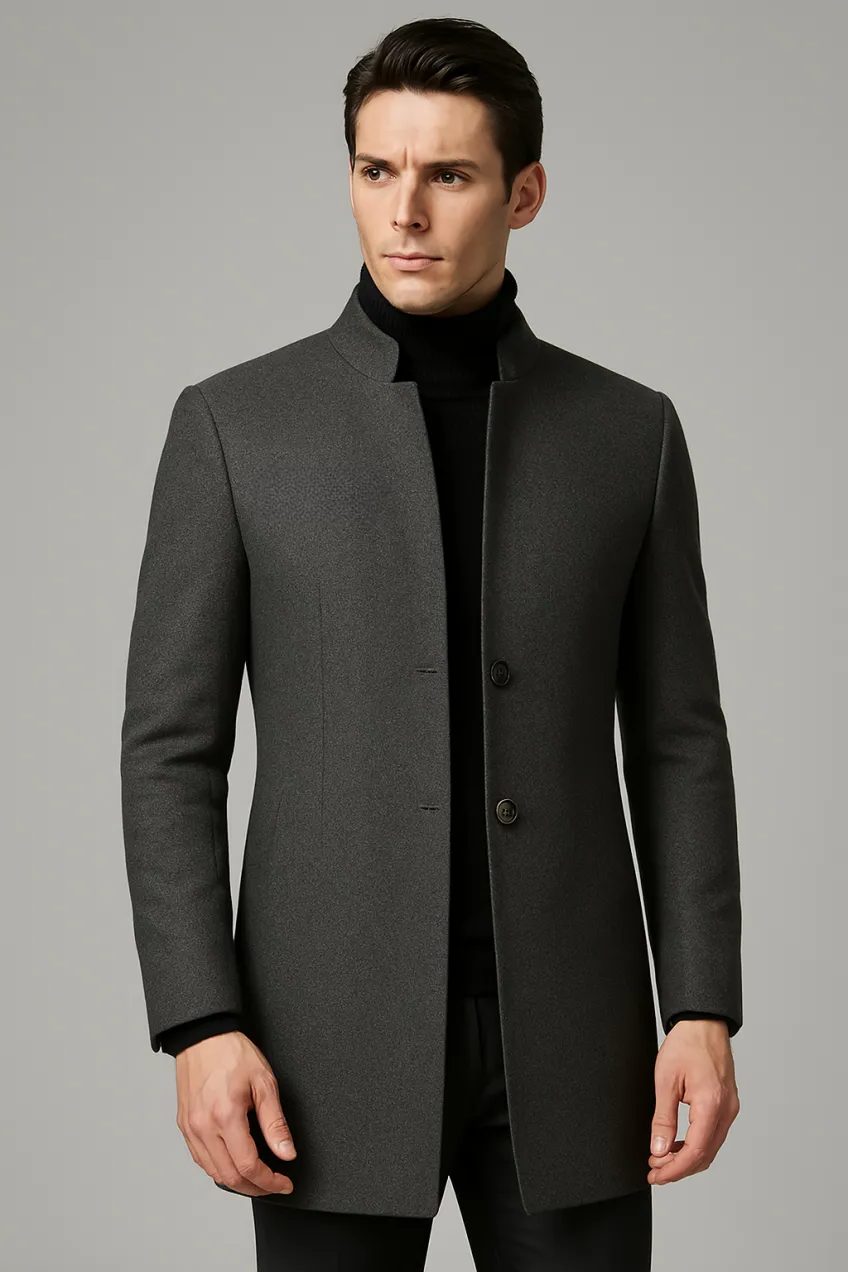 Stand Collar Wool Coat for Men